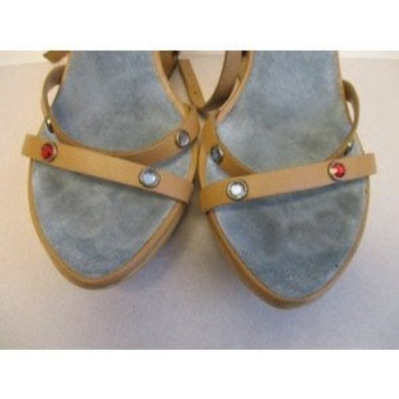 *Lisa and Vicky Wooden Wedge Blue Felt Jeweled Platforms - Picture 2 of 9